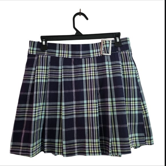 NWOT Justice Navy and Green Plaid Skater Skirt - Picture 3 of 8